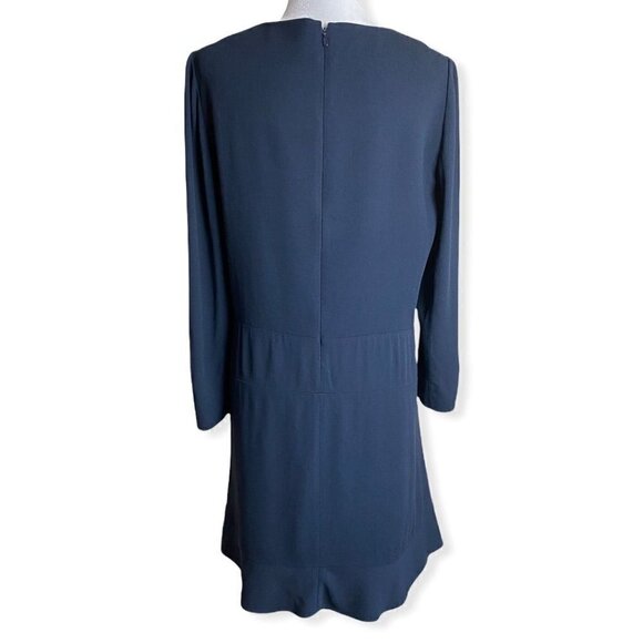 Chloé Crepe Dress Crew Neck Knee-Length in Dark Navy Ruffle Sz FR40 US 10/Medium - Picture 9 of 10